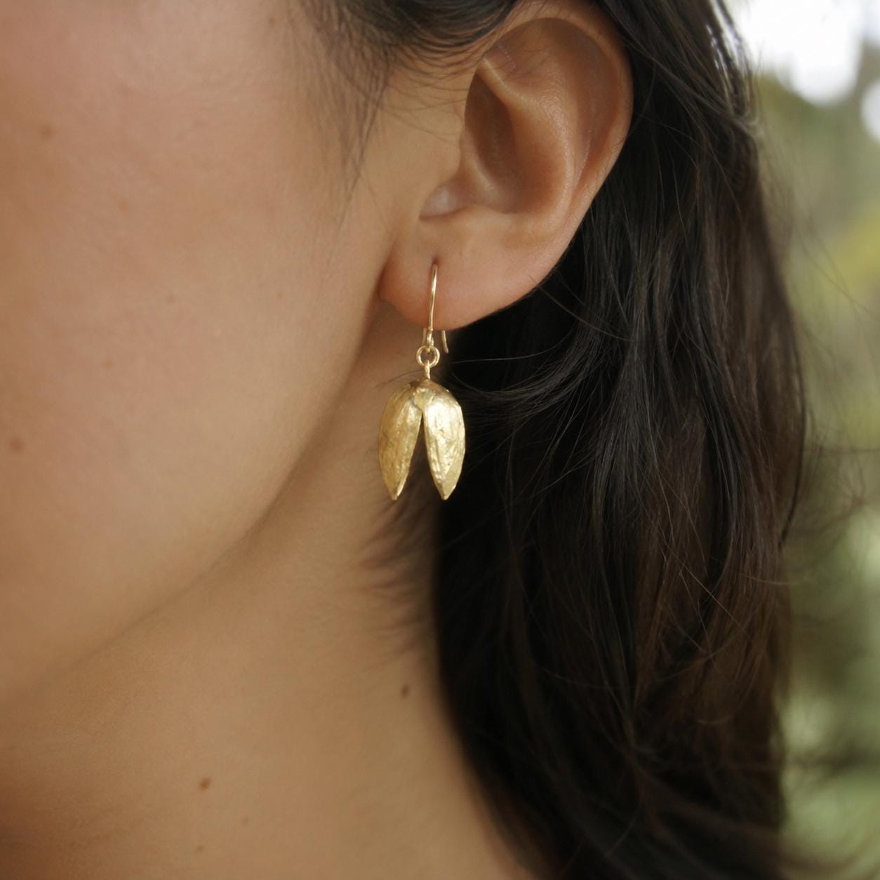 Real Pistachio Gold Earrings, Handmade Nature Jewelry, Organic Drops, Gift for Health & Luck, Gold or Sterling Silver 925
