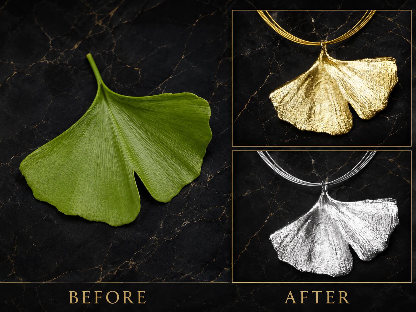 Real Ginkgo Biloba Leaf Necklace, Handmade Nature Jewelry, Organic Forest Pendant, Gift for Longevity & Success, Sterling Silver 925