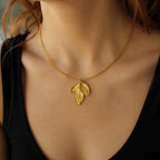 Real Rose Leaves Necklace, 14K Gold Plated Brass Pendant, Handmade Minimalist Jewelry Gift, Birthday Gift for Women, Nature Inspired