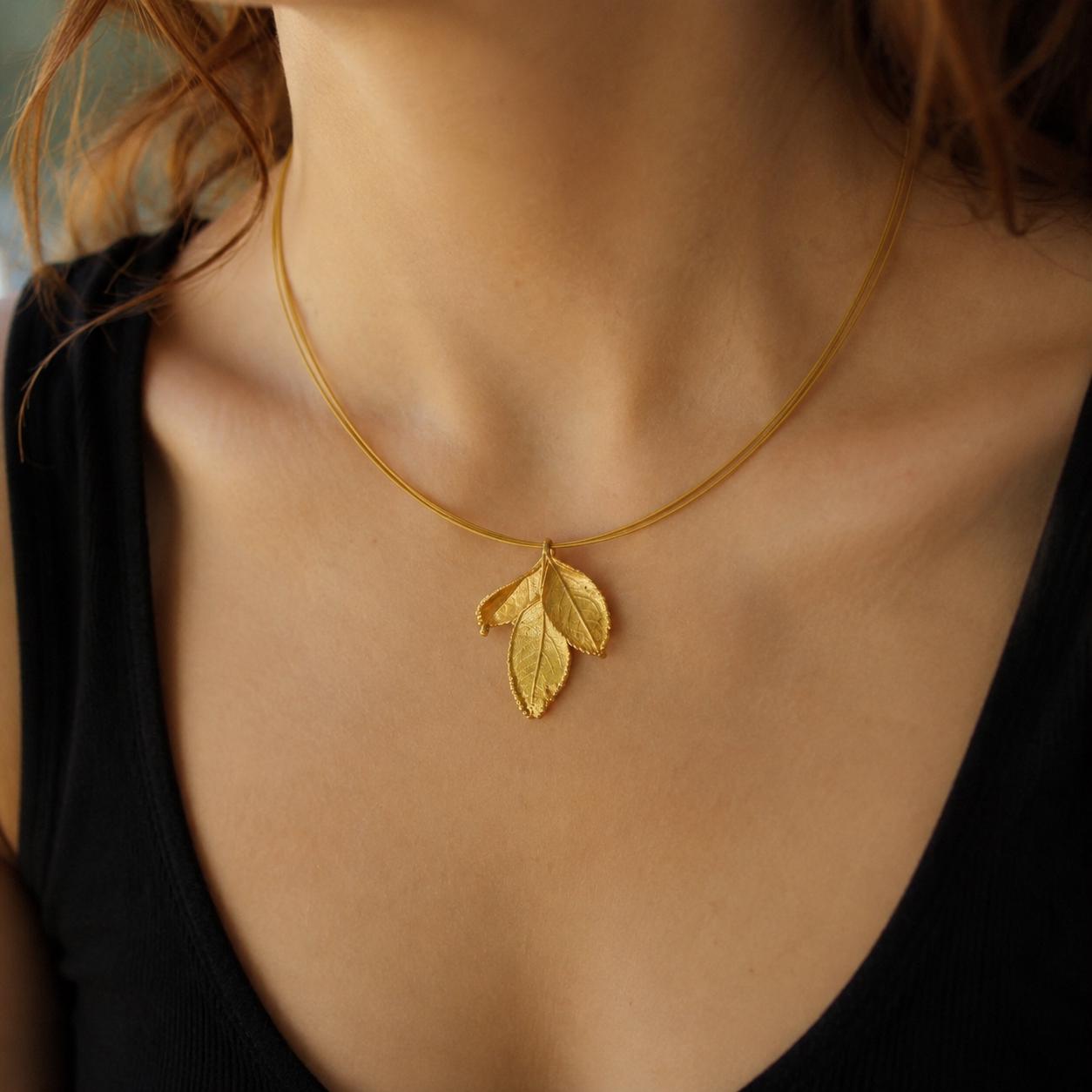 Real Rose Leaves Necklace, 14K Gold Plated Brass Pendant, Handmade Minimalist Jewelry Gift, Birthday Gift for Women, Nature Inspired