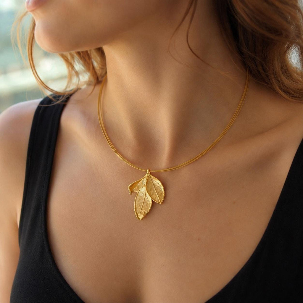 Real Rose Leaves Necklace, 14K Gold Plated Brass Pendant, Handmade Minimalist Jewelry Gift, Birthday Gift for Women, Nature Inspired