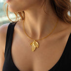 Real Rose Leaves Necklace, 14K Gold Plated Brass Pendant, Handmade Minimalist Jewelry Gift, Birthday Gift for Women, Nature Inspired