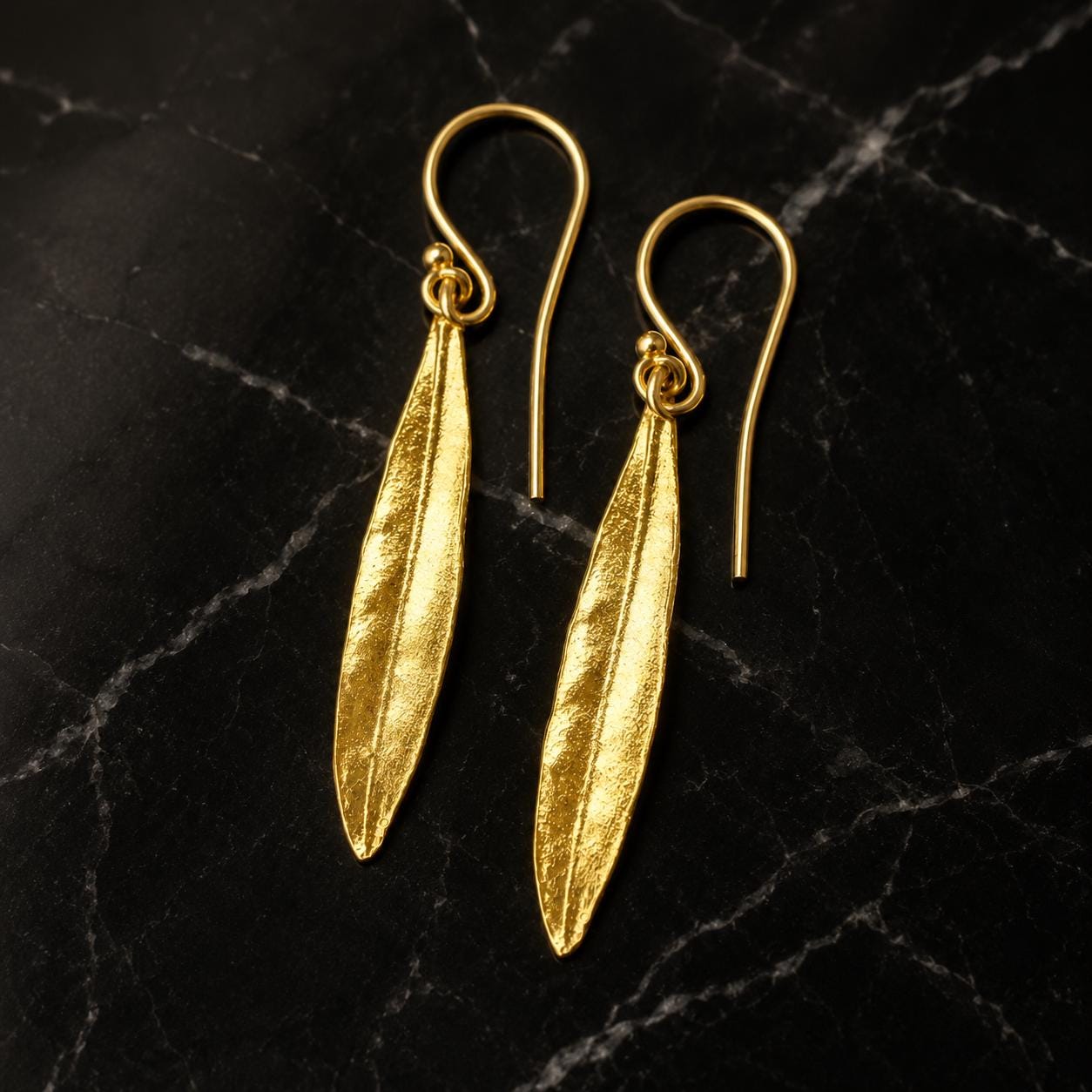Real Olive Leaf Gold Earrings, Handmade Nature Jewelry, Organic Tree Drops, Gift for Victory & Health, Eco Sustainable Sterling Silver 925