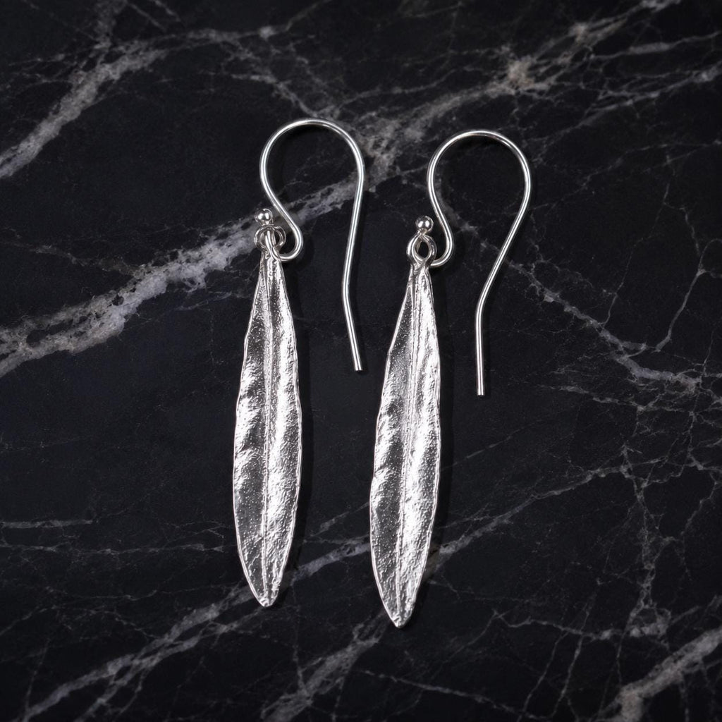 Real Olive Leaf Gold Earrings, Handmade Nature Jewelry, Organic Tree Drops, Gift for Victory & Health, Eco Sustainable Sterling Silver 925