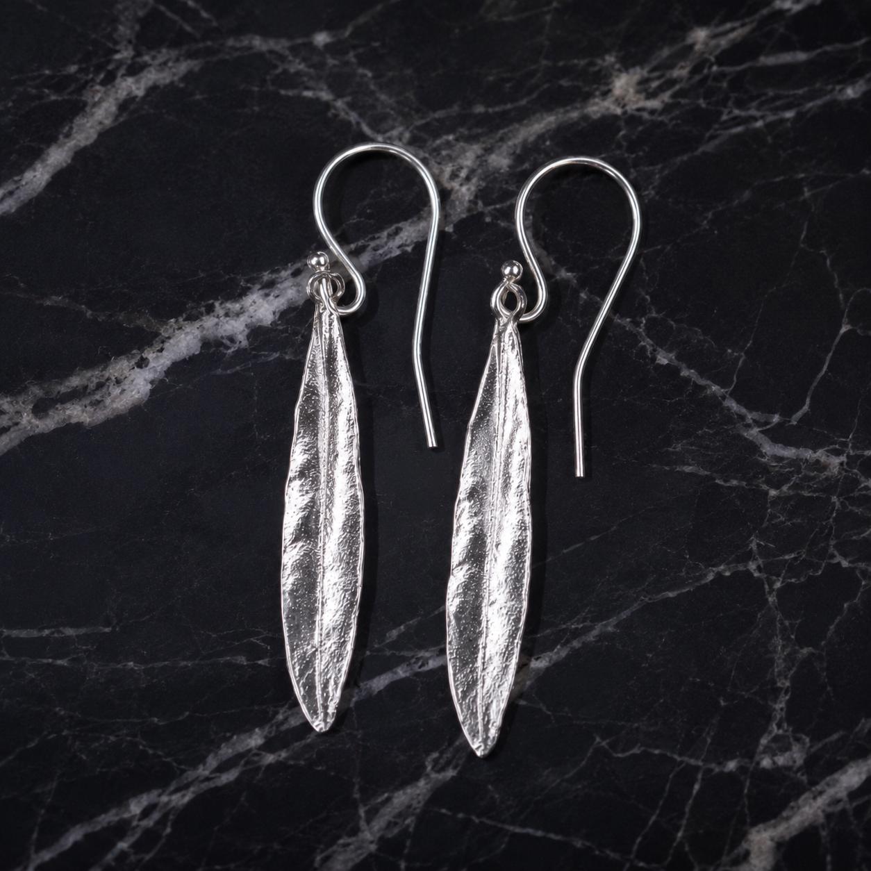 Real Olive Leaf Gold Earrings, Handmade Nature Jewelry, Organic Tree Drops, Gift for Victory & Health, Eco Sustainable Sterling Silver 925
