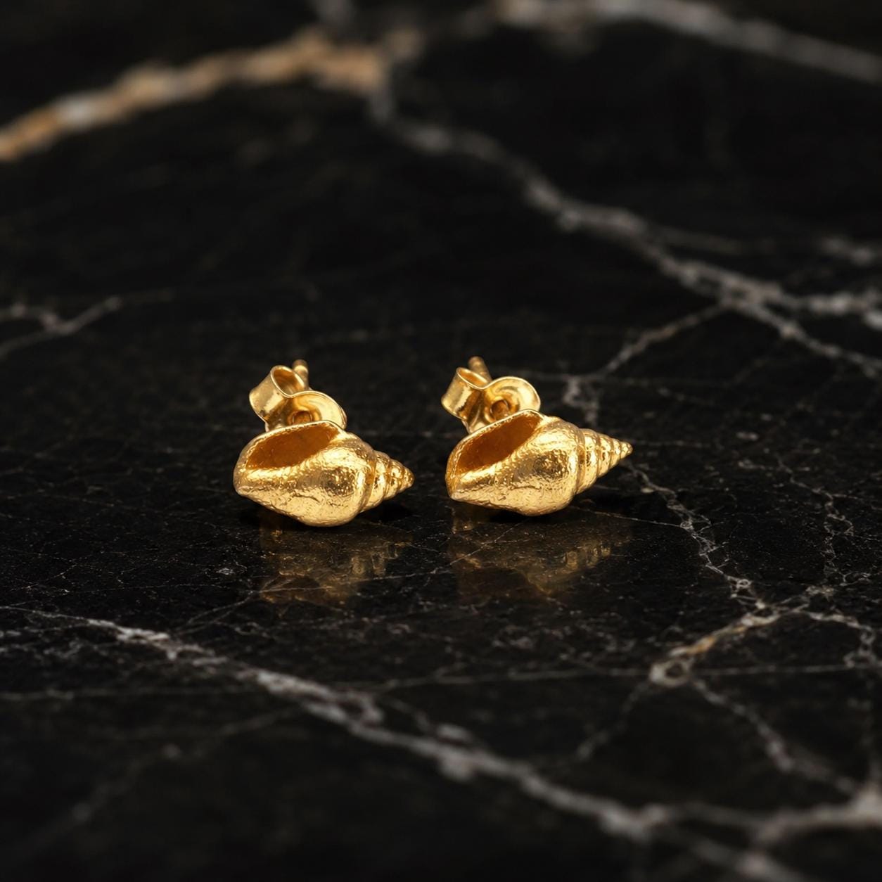 Dainty Sea Shell Earrings, Handmade Minimalist Jewelry, Organic Beach Studs, Gift for Rejuvenation & Luck, Gold on Sterling Silver 925
