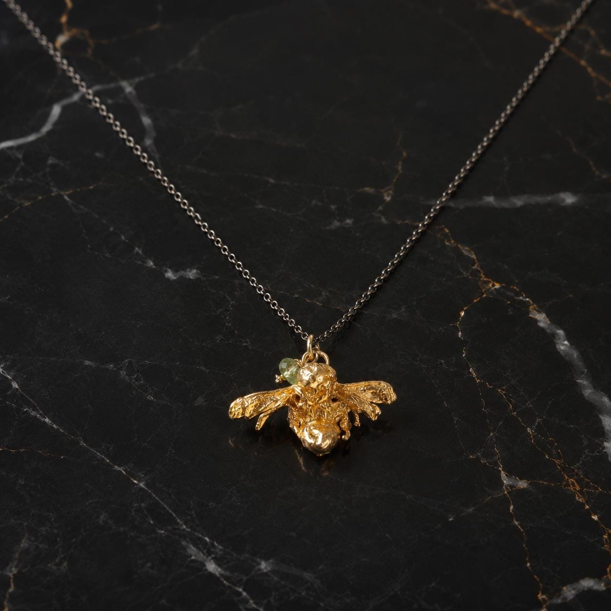 Real Bee Gold Necklace, Handmade Minimalist Jewelry, Organic Boho Pendant, Gift for Health & Prosperity, Gold or Sterling Silver 925