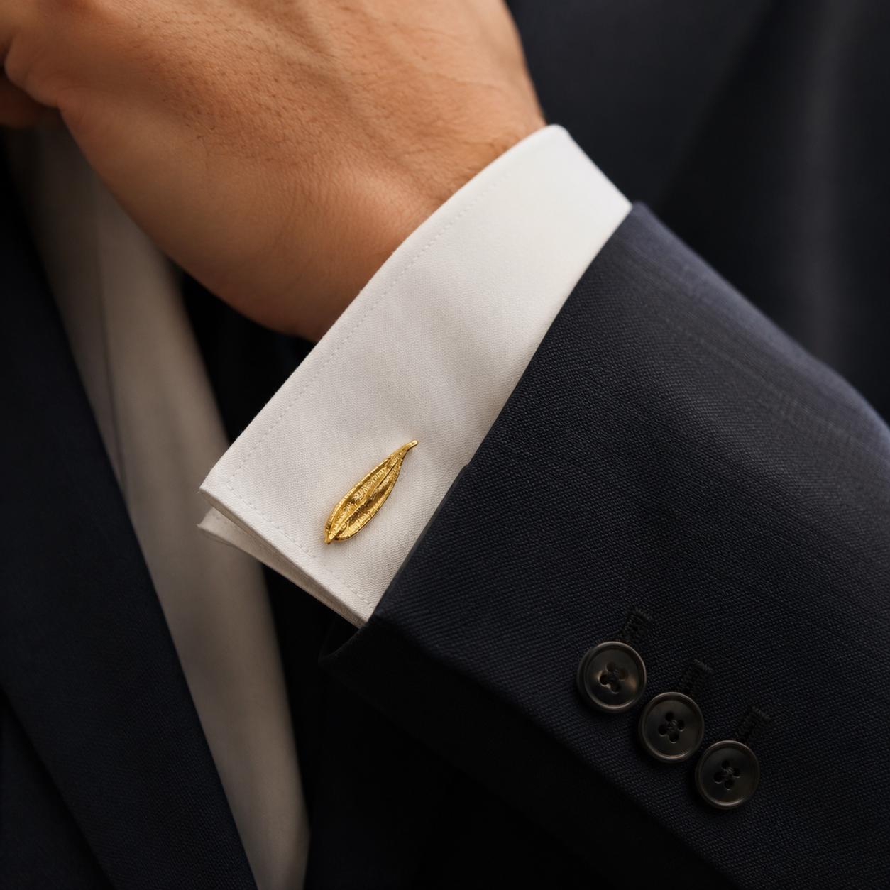 Olive Leaf Cufflinks for Men's Suit, 14K Gold Plated Brass, Wedding Gift for Men, Men's Suit Accessories