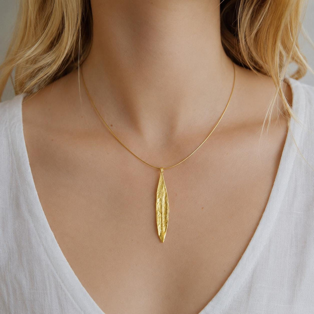 Real Olive Leaf Necklace, 14K Gold Plated Brass Pendant, Handmade Minimalist Jewelry Gift, Birthday Gift for Women, Nature Inspired Boho