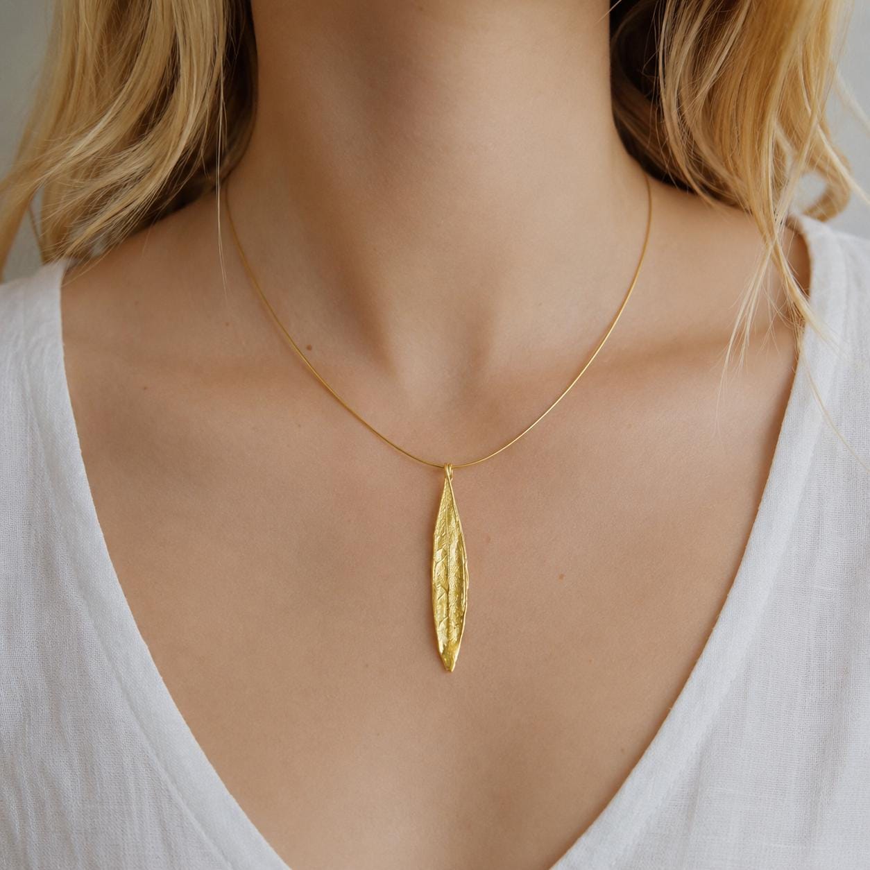 Real Olive Leaf Necklace, 14K Gold Plated Brass Pendant, Handmade Minimalist Jewelry Gift, Birthday Gift for Women, Nature Inspired Boho