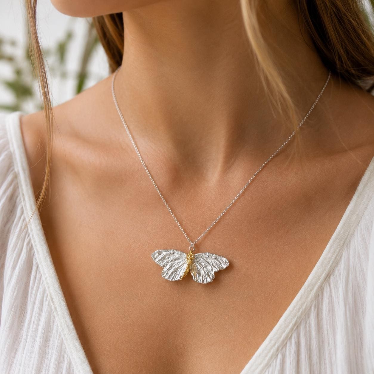 Real Butterfly Silver Necklace, Handmade Nature Jewelry, Organic Chain Pendant, Gift for Freedom & Beauty, Sterling Silver 925