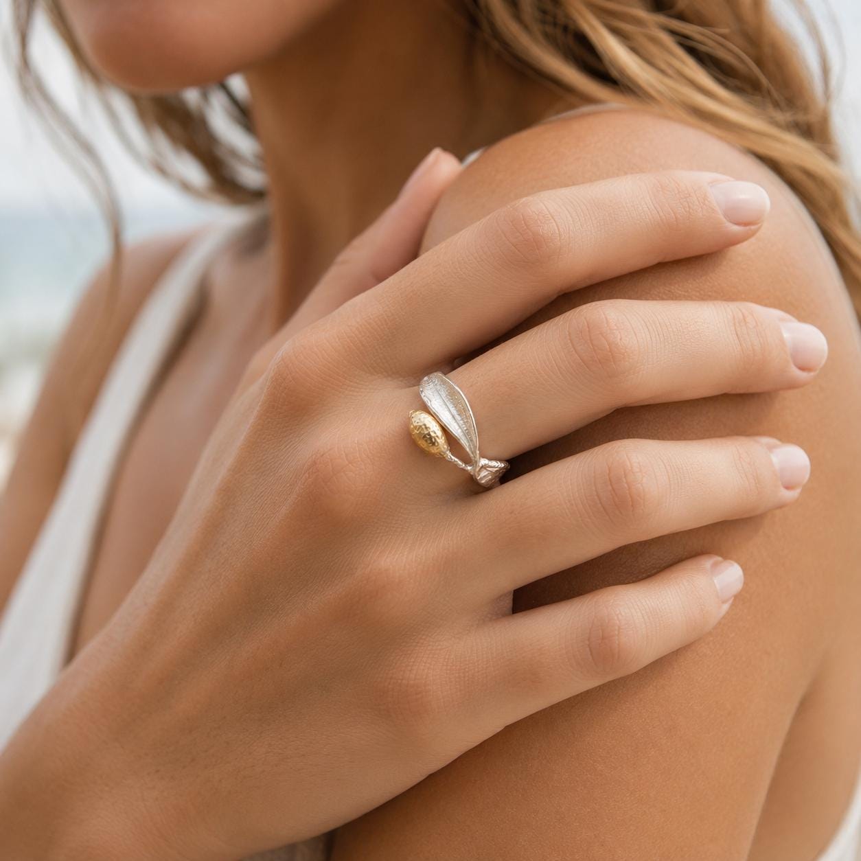 Real Olive Leaf Ring, Handmade Minimalist Jewelry, Organic Tree Band with Fruit, Gift for Luck & Longevity, Gold on Sterling Silver 925