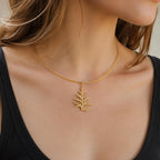 Real Juniper Leaf Pendant, 14K Gold Plated Sterling Silver 925 Necklace, Handmade Minimalist Jewelry Gift, Birthday Boho Gift for Women