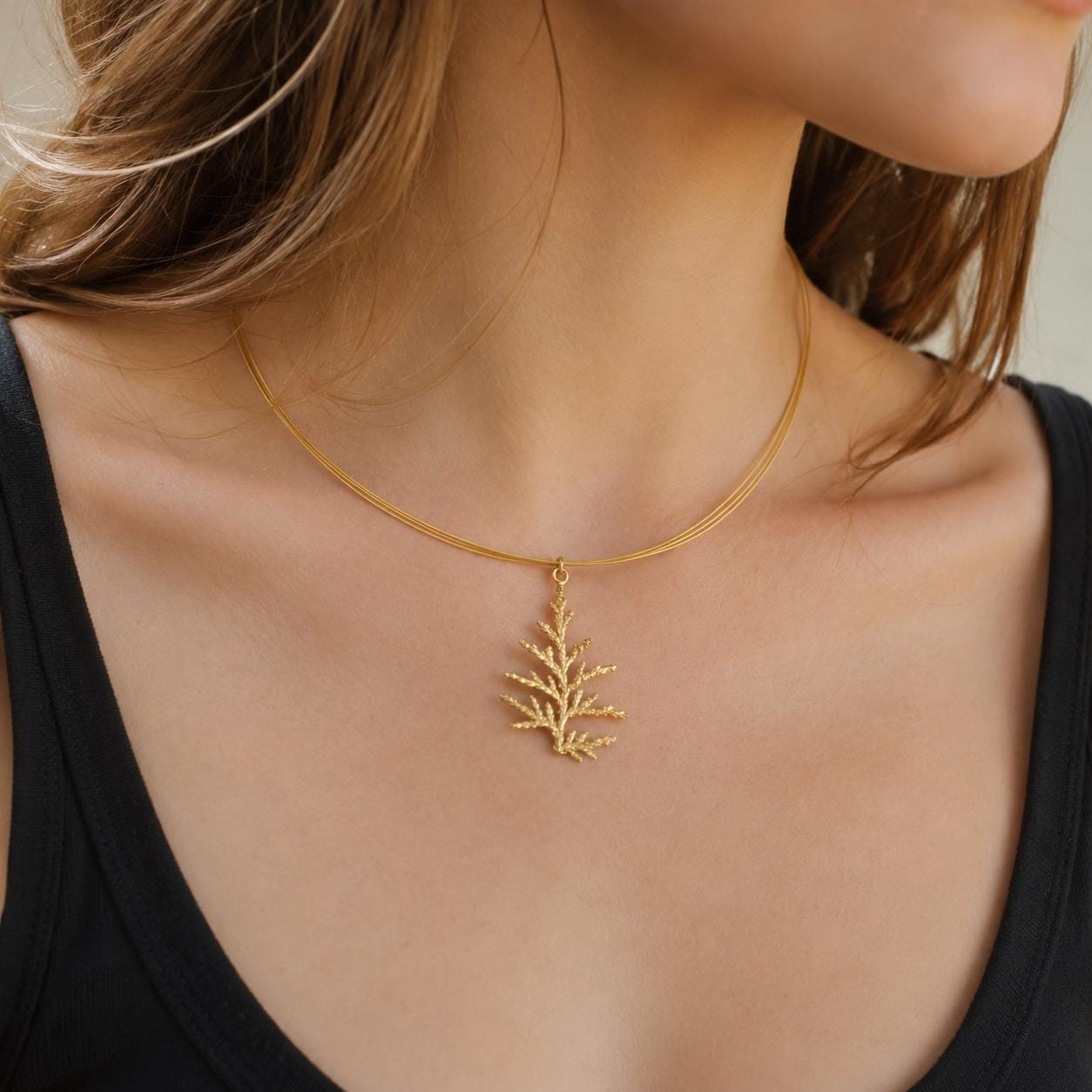 Real Juniper Leaf Pendant, 14K Gold Plated Sterling Silver 925 Necklace, Handmade Minimalist Jewelry Gift, Birthday Boho Gift for Women