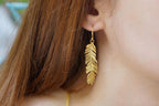 Solid Gold Acacia Leaf Earrings, Handmade Nature Jewelry, Organic Forest Dangles, Gift for Beauty & Health, Real Gold (9K, 14K, 18K)