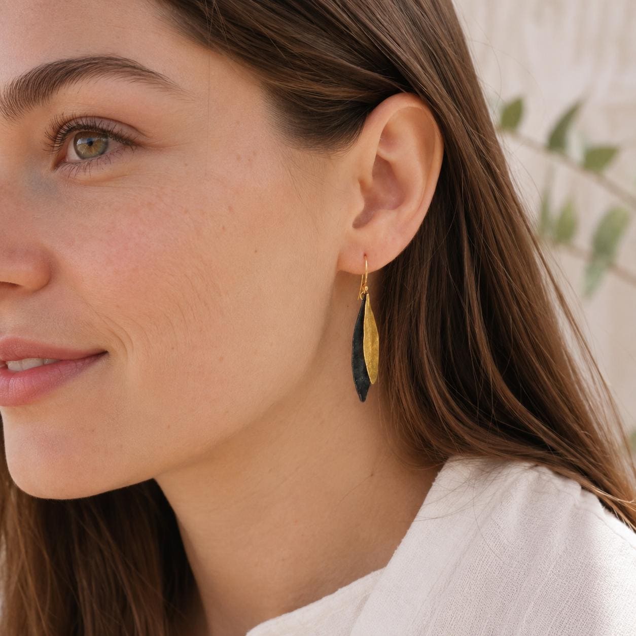 Real Olive Leaves Gold Earrings, Handmade Nature Jewelry, Organic Tree Dangles, Gift for Health & Victory, Sterling Silver 925 and Rhodium