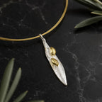 Real Olive Leaf Necklace, Handmade Minimalist Jewelry, Organic Tree Pendant Band, Gift for Health & Success, Gold and Sterling Silver 925