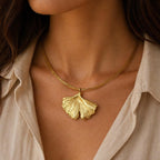 Real Ginkgo Biloba Leaf Necklace, 14K Gold Plated Sterling Silver 925 Pendant, Handmade Statement Boho Jewelry Gift, Birthday Gift for Women