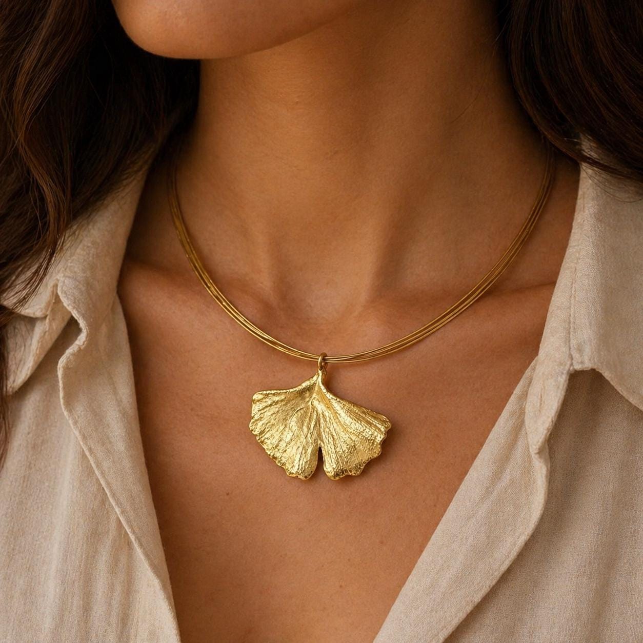 Real Ginkgo Biloba Leaf Necklace, 14K Gold Plated Sterling Silver 925 Pendant, Handmade Statement Boho Jewelry Gift, Birthday Gift for Women