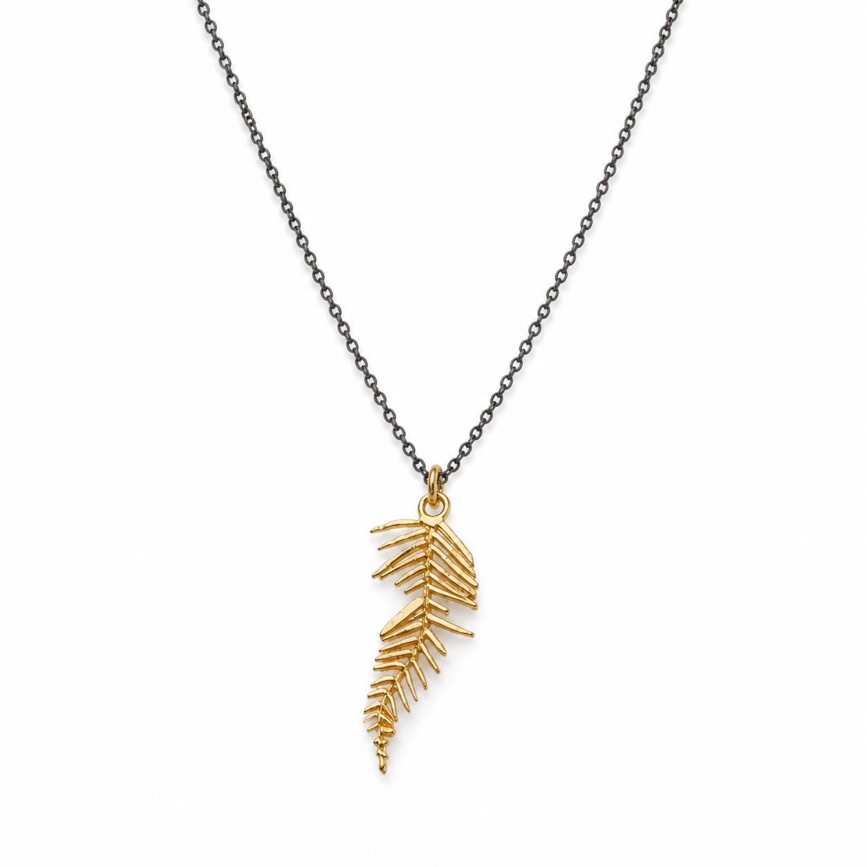 Real Acacia Leaf Necklace, Handmade Minimalist Jewelry, Organic Forest Pendant, Gift for Luck & Rejuvenation, Gold on Sterling Silver 925