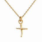 Gold Jasmine Cross Necklace, Handmade Nature Jewelry, Organic Branch Pendant, Gift for Spirituality & Faith, Sterling Silver 925