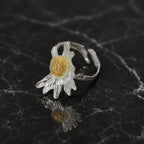 Real Daisy Flower Flower Ring, Handmade Nature Jewelry, Organic Beach Studs, Gift for Resilience and Renewal, Sterling Silver 925