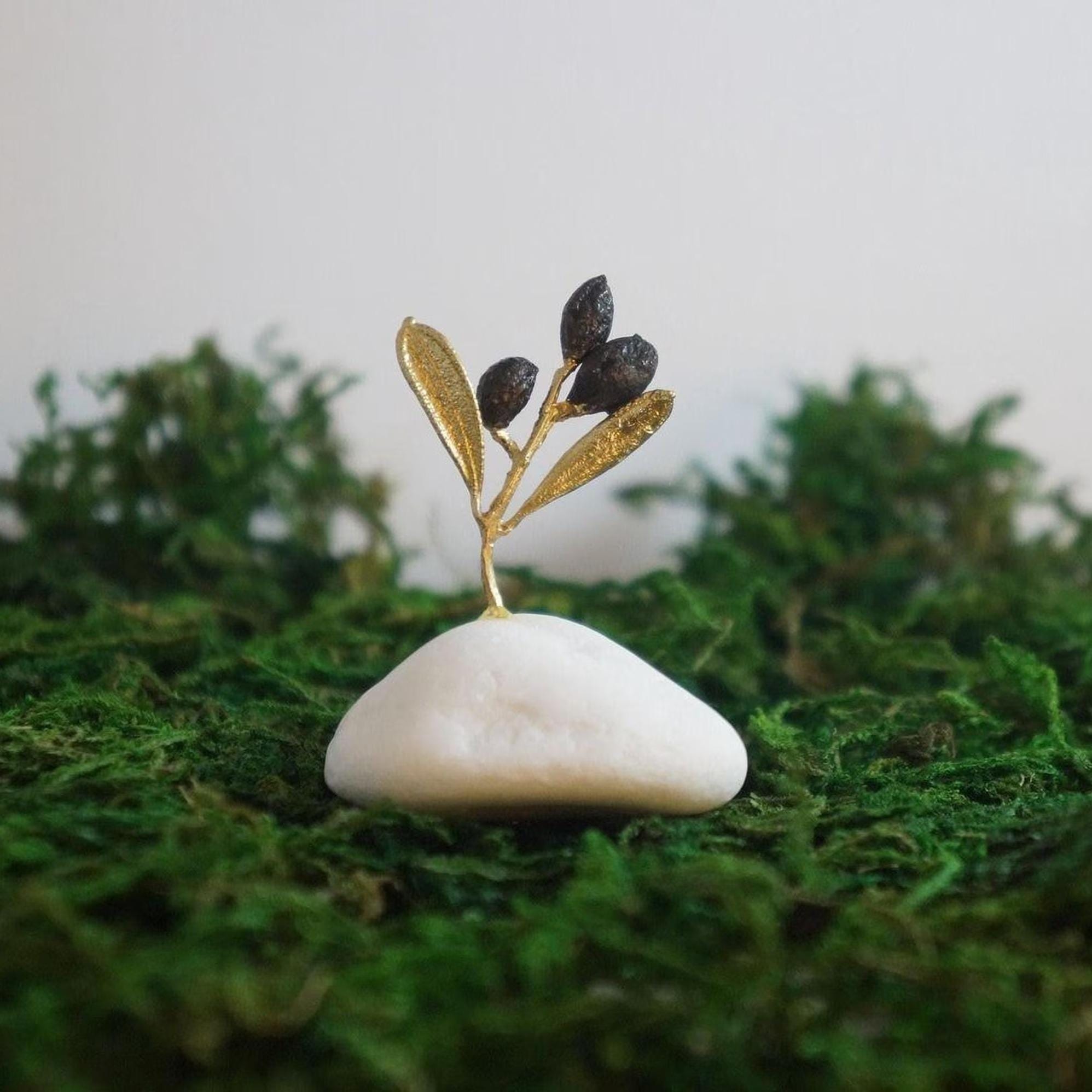 Decorative Olive Branch Gold Sculpture, Handmade Tree Statue for Home Decor, Unique Gift, Gold Plated Brass, Minimalist Design
