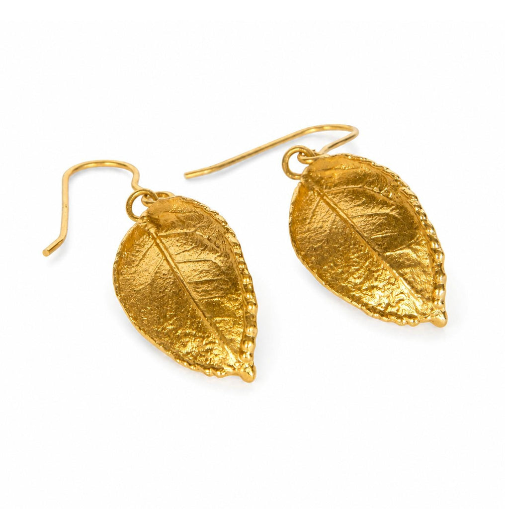 Real Solid Gold Rose Leaf Stud earrings, Handmade Minimalist Jewelry, Organic Forest Gift for Luck & Passion (9K, 14K, 18K- Options)