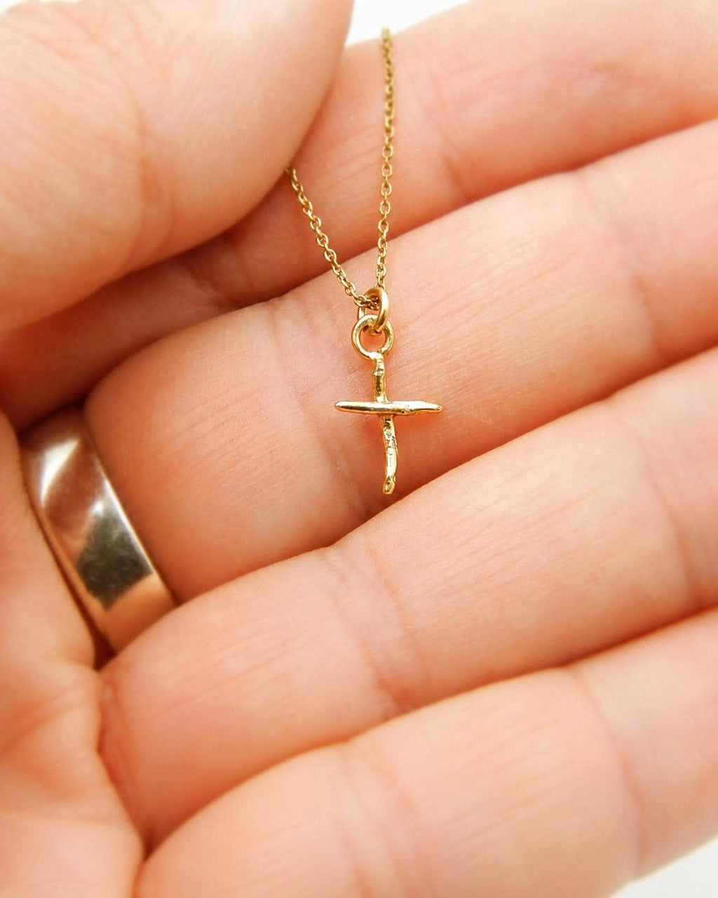 Gold Jasmine Cross Necklace, Handmade Nature Jewelry, Organic Branch Pendant, Gift for Spirituality & Faith, Sterling Silver 925