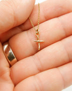Gold Jasmine Cross Necklace, Handmade Nature Jewelry, Organic Branch Pendant, Gift for Spirituality & Faith, Sterling Silver 925
