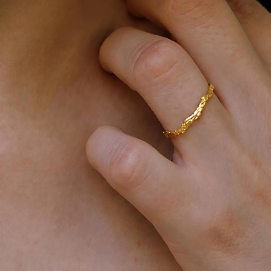 Dainty Juniper Gold Ring, Handmade Minimalist Jewelry, Organic Forest Band, Nature's Gift for Health & Resilience, Sterling Silver 925