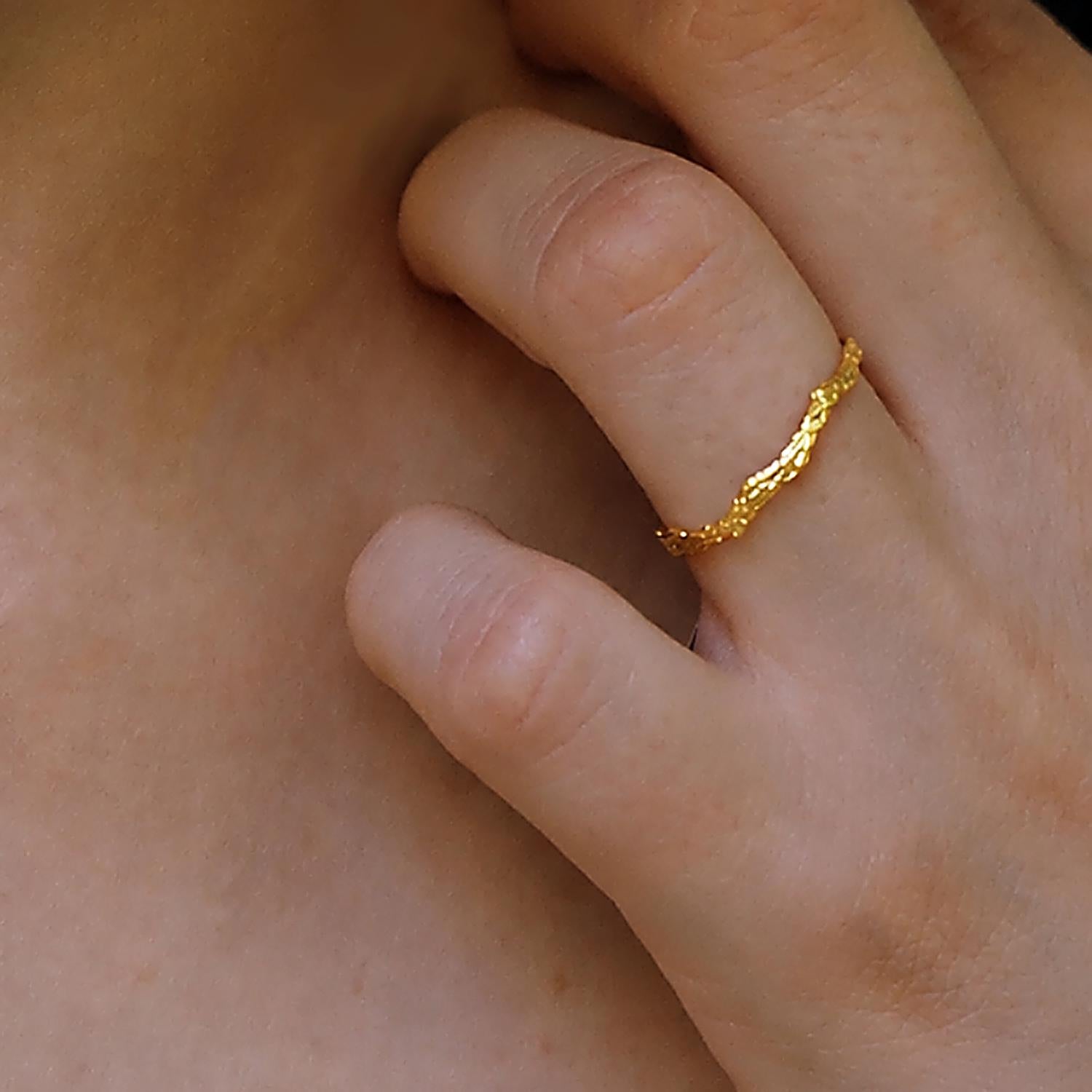 Dainty Juniper Gold Ring, Handmade Minimalist Jewelry, Organic Forest Band, Nature's Gift for Health & Resilience, Sterling Silver 925