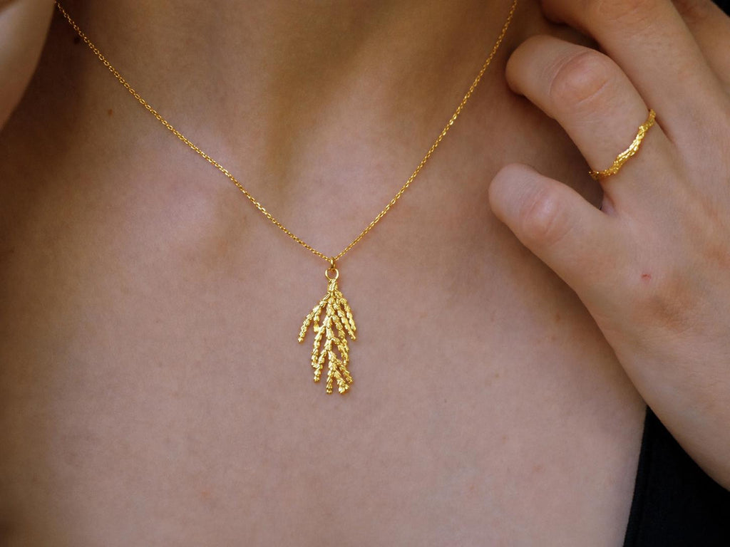 Real Juniper Branch Pendant, 14K Gold Plated Sterling Silver 925 Necklace, Handmade Minimalist Boho Jewelry Gift, Birthday Gift for Women