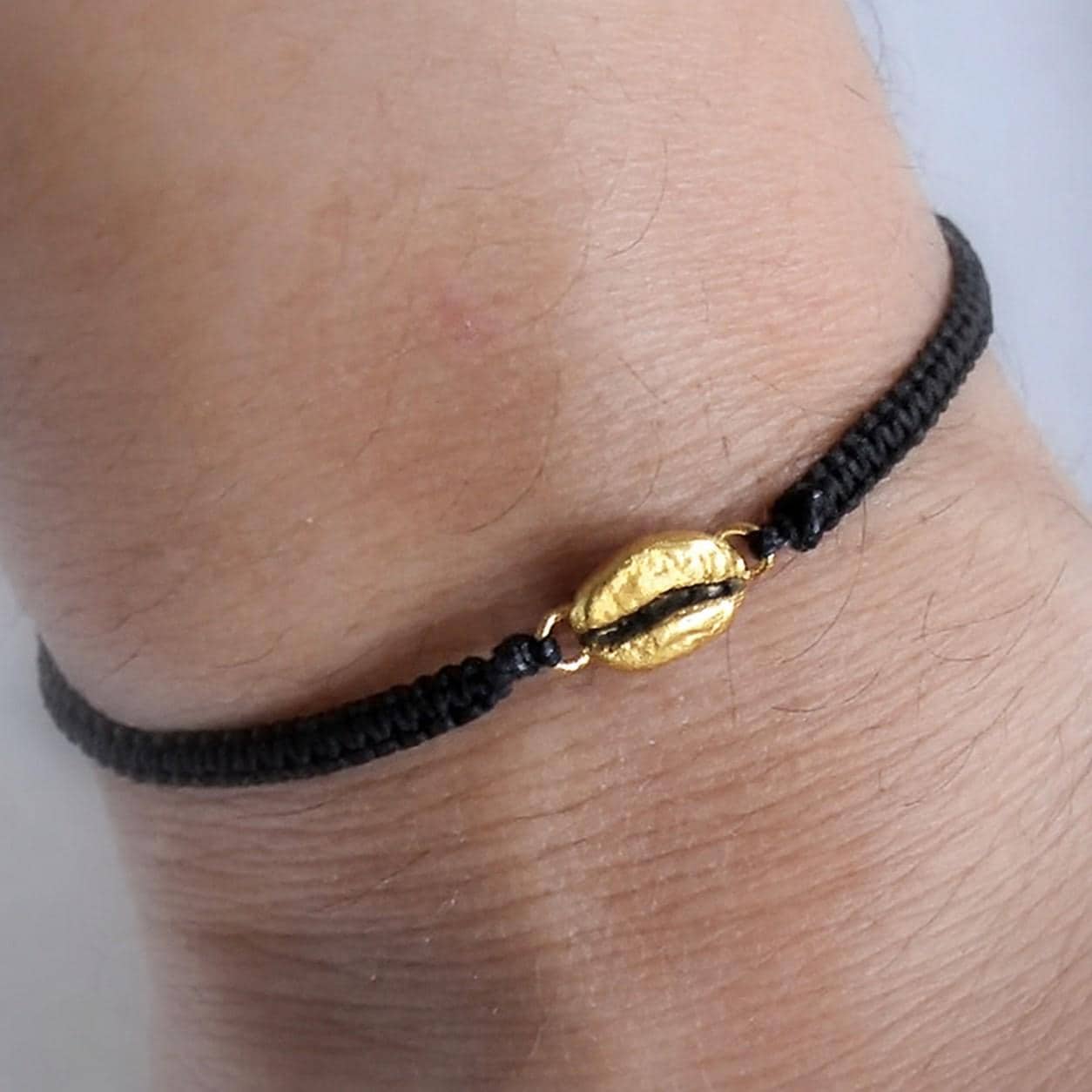 Gold Coffee Bean Bracelet, Handmade Minimalist Jewelry, Dainty Organic Gift for Coffee Lovers, Symbol of Energy, Sterling Silver 925