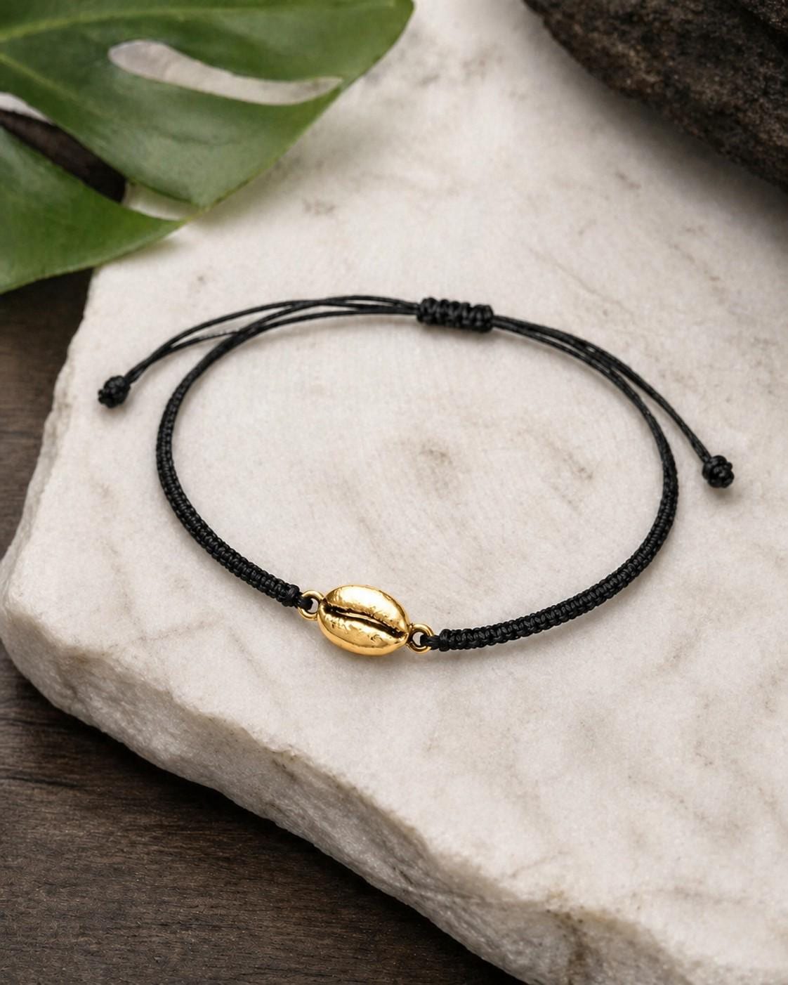 Gold Coffee Bean Bracelet, Handmade Minimalist Jewelry, Dainty Organic Gift for Coffee Lovers, Symbol of Energy, Sterling Silver 925