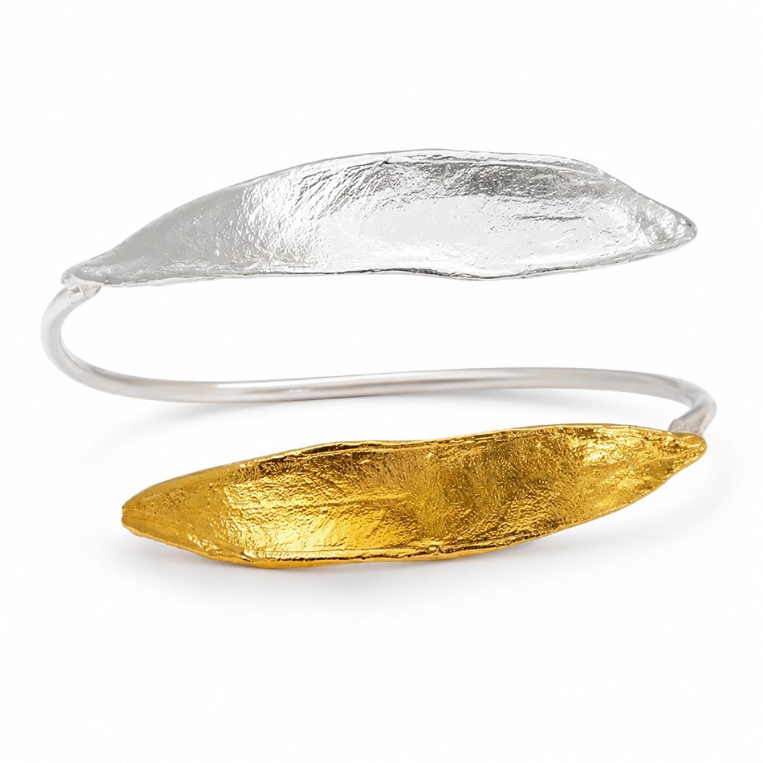 Gold Olive Leaf Bracelet, Gold-Plated Sterling Silver Jewelry, Gold-Silver Cuff, Gift for Her, Birthday Gift for Women, Handmade Jewelry