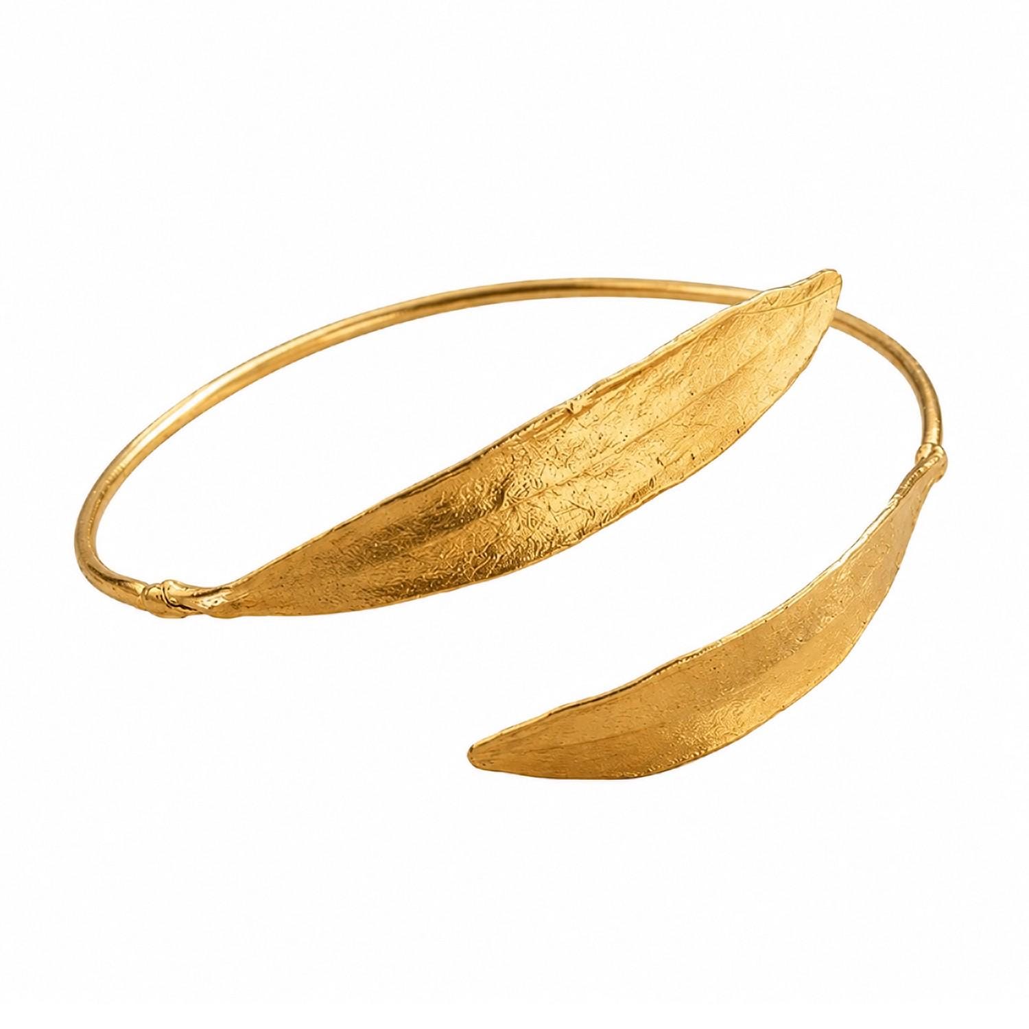 Gold Olive Leaf Bracelet, Handmade Nature Jewelry, Organic Tree Cuff, Gift for Victory & Health, Eco Sustainable Sterling Silver 925