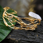 Gold Jasmine Branch Bracelet, Handmade 14K Gold Plated Sterling Silver 925 Cuff, Jewelry for Women, Nature-Inspired Birthday Gift