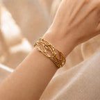 Gold Jasmine Branch Bracelet, Handmade 14K Gold Plated Sterling Silver 925 Cuff, Jewelry for Women, Nature-Inspired Birthday Gift