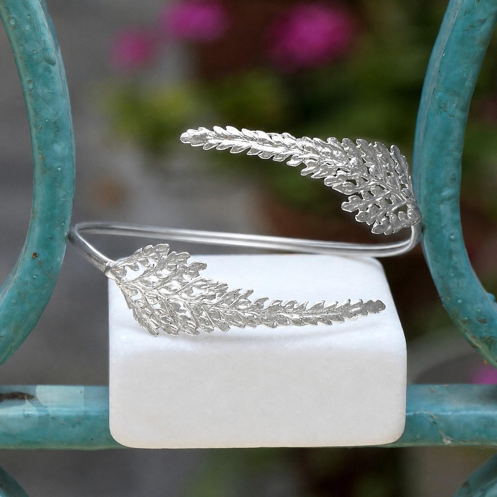 Real Fern Leaf Gold Cuff, Handmade Nature Jewelry, Organic Forest Bracelet, Gift for Growth, Eco Sustainable Sterling Silver 925