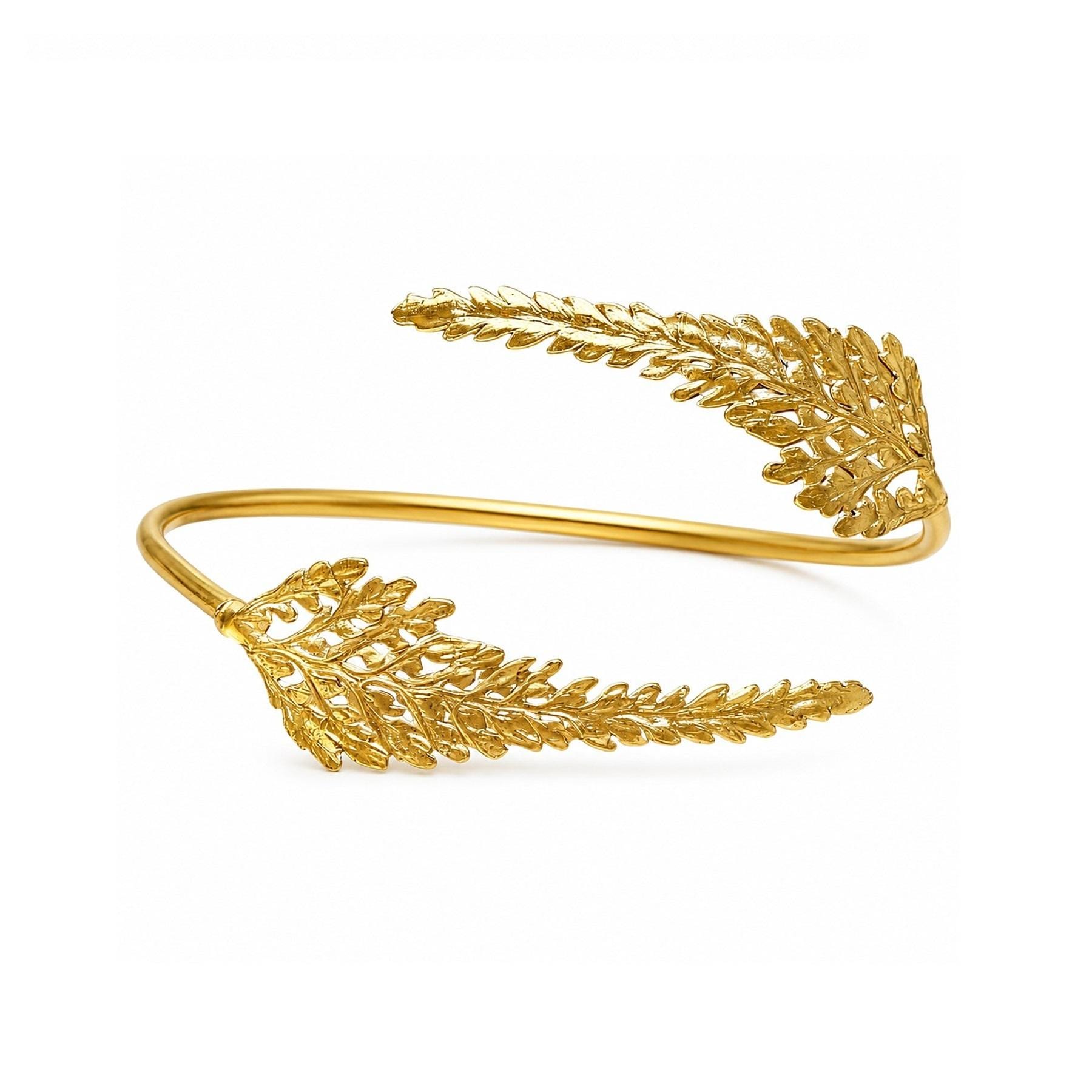 Real Fern Leaf Gold Cuff, Handmade Nature Jewelry, Organic Forest Bracelet, Gift for Growth, Eco Sustainable Sterling Silver 925