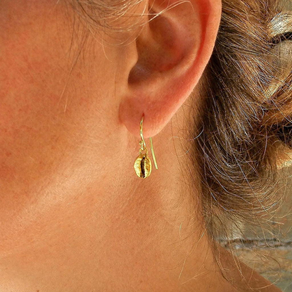 Real Coffee Bean Silver Studs, Handmade Minimalist Jewelry, Organic Earrings, Gift for Energy & Luck, Eco Sustainable Sterling Silver 925