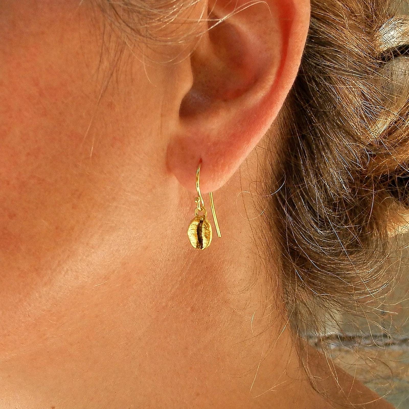 Real Coffee Bean Silver Studs, Handmade Minimalist Jewelry, Organic Earrings, Gift for Energy & Luck, Eco Sustainable Sterling Silver 925