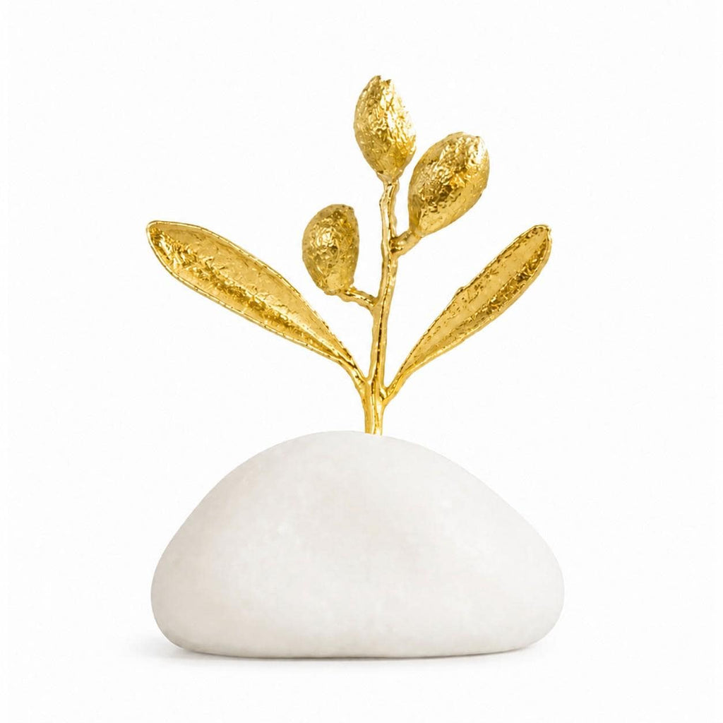 Decorative Olive Branch Gold Sculpture, Handmade Tree Statue for Home Decor, Unique Gift, Gold Plated Brass, Minimalist Design