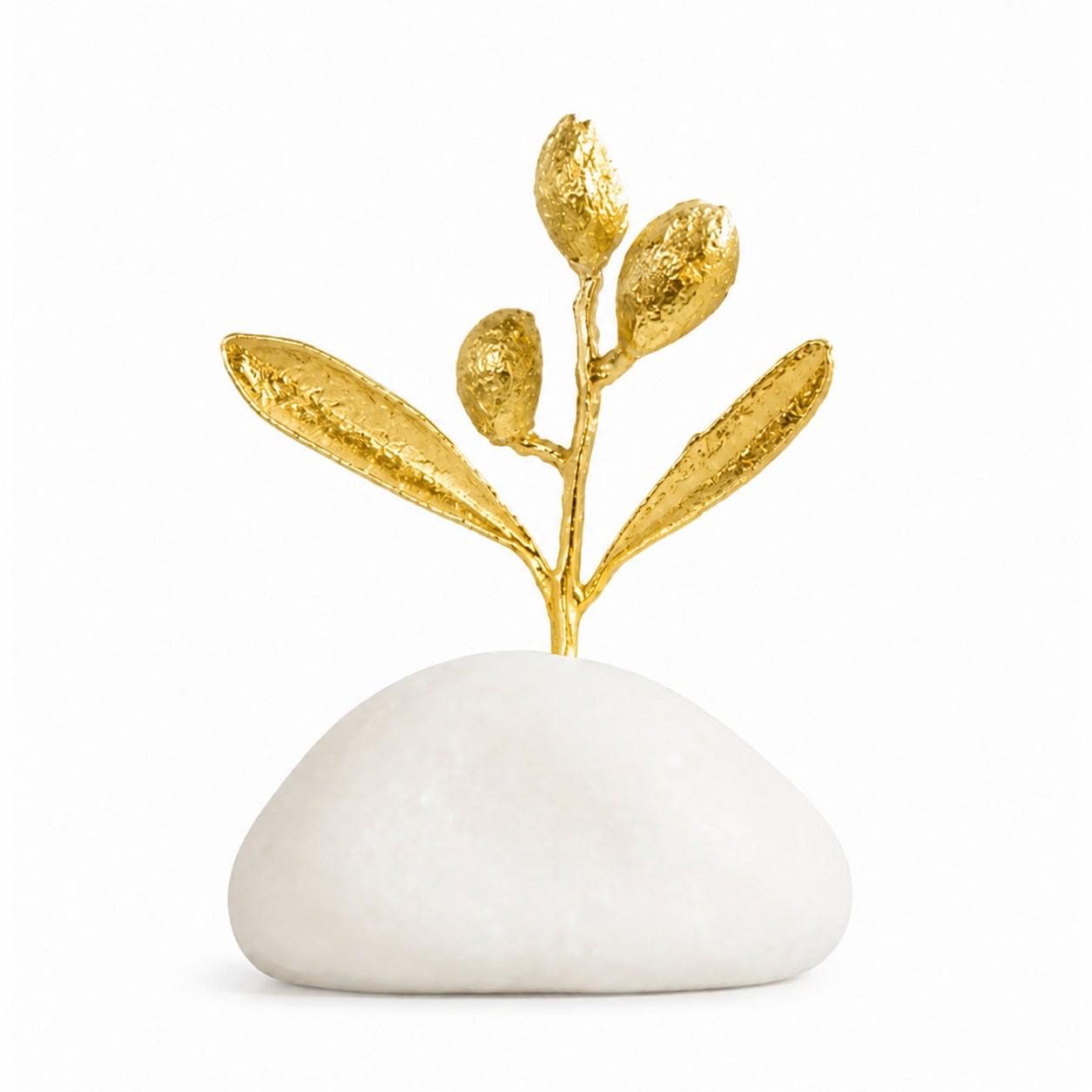 Decorative Olive Branch Gold Sculpture, Handmade Tree Statue for Home Decor, Unique Gift, Gold Plated Brass, Minimalist Design