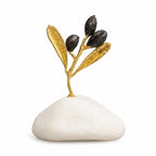 Decorative Olive Branch Gold Sculpture, Handmade Tree Statue for Home Decor, Unique Gift, Gold Plated Brass, Minimalist Design