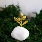 Decorative Olive Branch Gold Sculpture, Handmade Tree Statue for Home Decor, Unique Gift, Gold Plated Brass, Minimalist Design