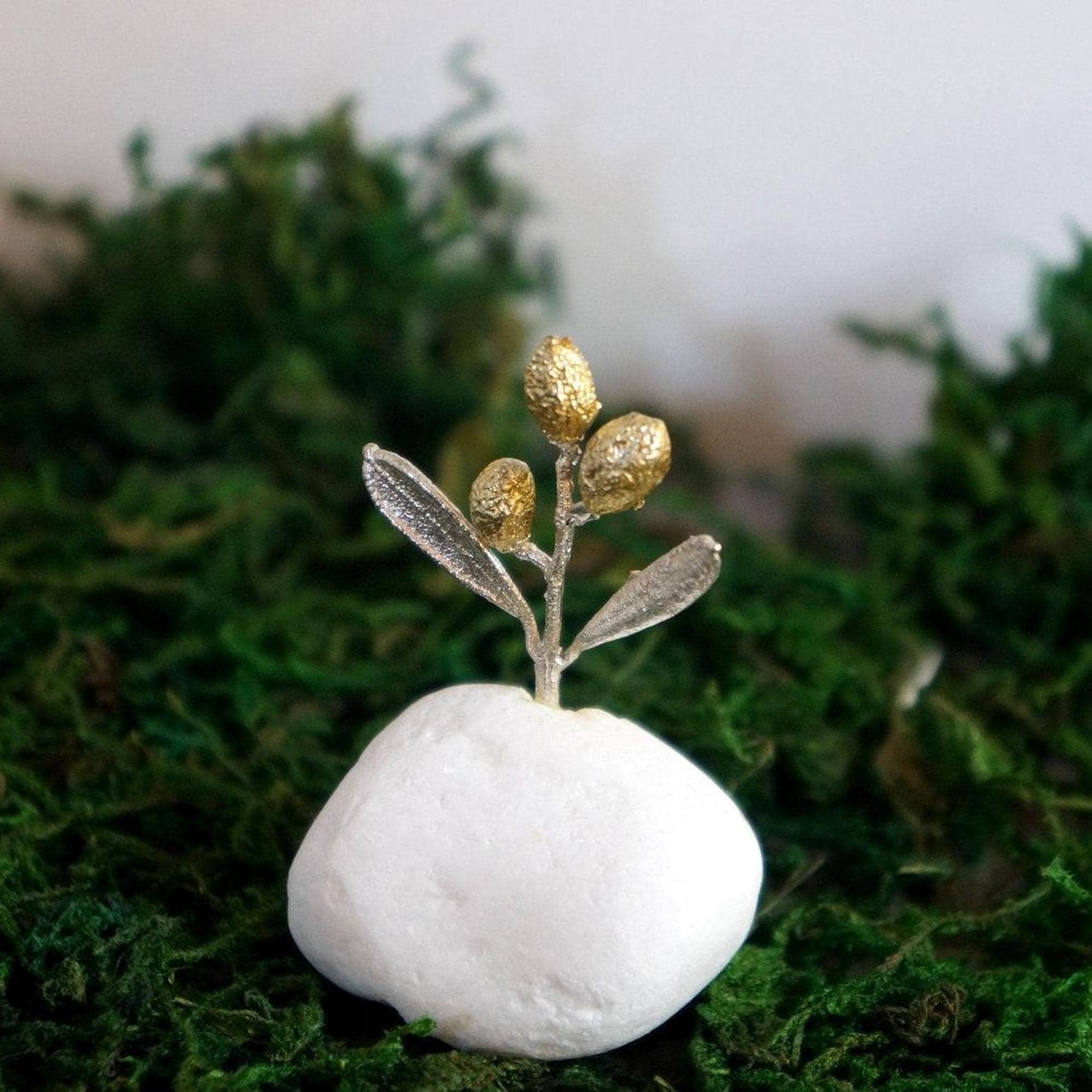 Decorative Olive Branch Gold Sculpture, Handmade Tree Statue for Home Decor, Unique Gift, Gold Plated Brass, Minimalist Design