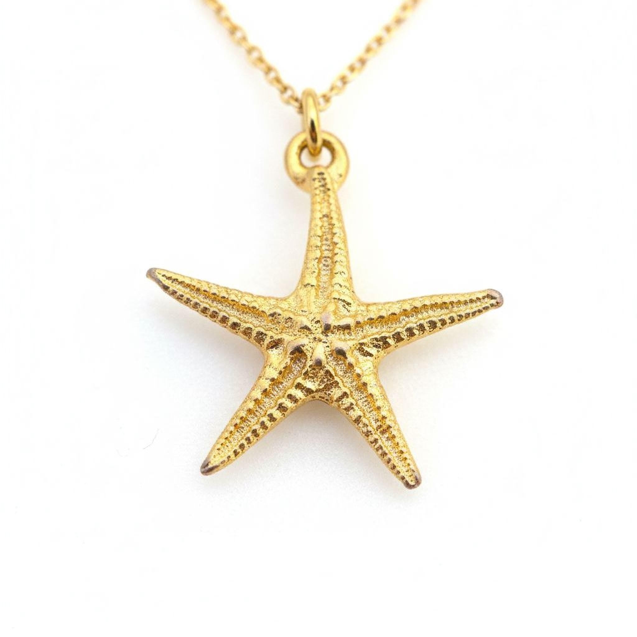 Real Starfish Gold Pendant, Handmade Minimalist Jewelry, Beach Necklace, Gift for Resilience and Renewal, Sterling Silver 925