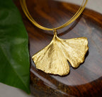 Real Ginkgo Biloba Leaf Necklace, 14K Gold Plated Brass Pendant, Handmade Jewelry Gift for Her, Birthday Gift for Women, Nature-Inspired